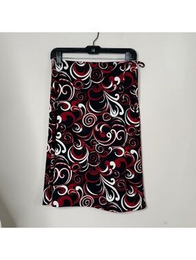 Vintage A Byer Black Red White Swirl Print Midi Skirt 90s Y2K